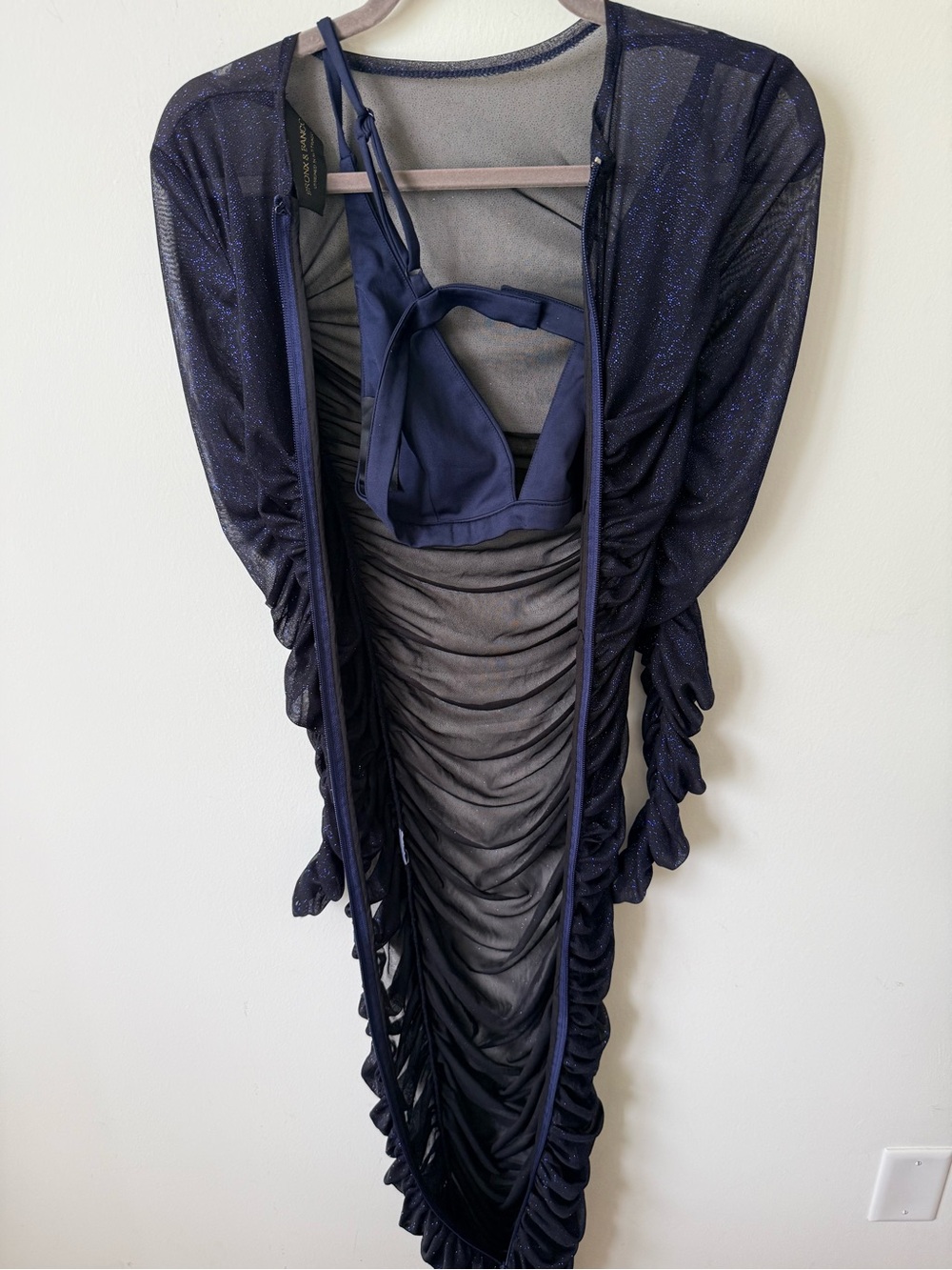 Bronx & Banco Maya Gown Maxi Long Dress in Midnight Blue Sparkle Sheer Womens XS - Picture 5 of 11
